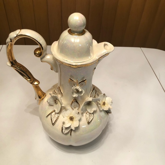 Norcrest Japan GD-17 Exquisite Iridescent vase white gold trim with flowers - Picture 3 of 16